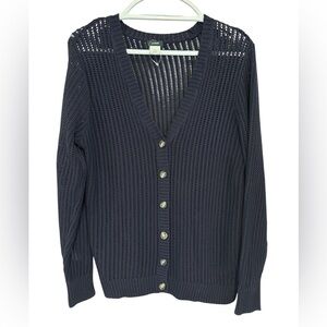 J Crew Navy Open Crochet Button Cardigan Size Large NWOT